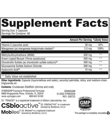 XYMOGEN SynovX DJD - Helps Maintain Healthy Joints + Provides Joint Tissue Building Blocks with MSM, Green-Lipped Mussel, Chondroitin Sulfate, Glucosamine Sulfate, Hyaluronic Acid (120 Capsules) - Buy Online on GoSupps.com