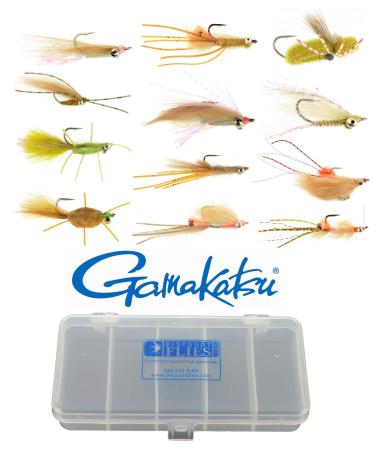 DiscountFlies Bonefish & Permit Fly Fishing Flies Saltwater Fishing Kit w/12 Assorted Flies + Fly Box Realistic Fly Fishing Accessories Flies for Fly Fishing on Strong Sharp Hooks (12 Pieces) 12 Pack Bonefish Fly Fishing Flies Collection