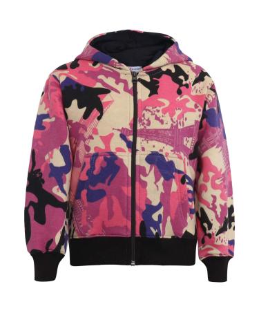 A2Z 4 Kids Girls Boys Classic Plain and Tie Dye Print Soft Fleece Full Zip-Up Hooded - Zipper Camo Baby Pink 5-6