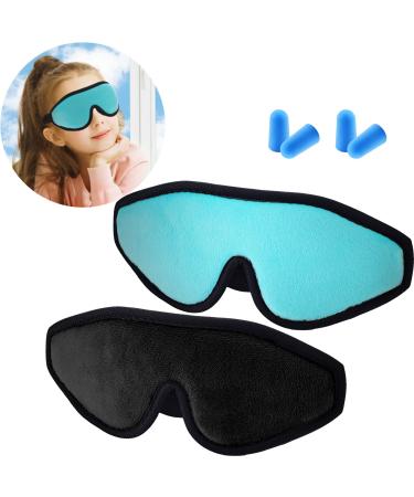 2 Pieces 3D Sleep Mask for Kids Memory Foam Contoured Eye Mask, Travel Sleep Mask Cover with Adjustable Strap, 3D Blindfolds (Black and Green)