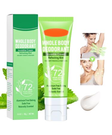 Whole Body Deodorant for Women 72 Hour Odor Control Women's Deodorant Invisible Cream Body Deodorant Deodorant for Men & Women All Day Odor Protection Aluminum Free 3.0 Oz(Refreshing Mint)
