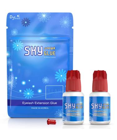 2 Bottles Sky Glue for Eyelash Extensions S+ | Super Strong Black Lash Extension Adhesive for Professional Long Lasting Semi Permanent Individual Lash Extensions | Fast Drying / 7+ Week Retention 5ml