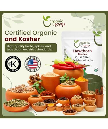 Organic Way Hawthorn Berries Cut & Sifted (Crataegus monogyna) - European Wild-Harvest | Organic & Kosher Certified | Vegan | Non GMO & Gluten Free | USDA Certified | Origin - Albania (1/4LBS / 4OZ) 1/4 Pound - Buy Online on GoSupps.com