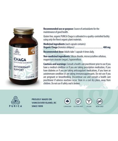 PURICA Chaga Mushroom Capsules 120 Count - Premium Mushroom Supplements for Men's Well-being 120 count (Pack of 1) - Buy Online on GoSupps.com