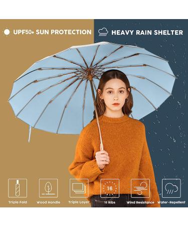 OZ SMART Sun/Rain Compact Umbrella  UPF 50 UV Protection 16 Fibreglass Ribs Super Windproof Folding Umbrella Parasol  Sun Blocking Travel Golf UV Umbrella Silver / Sky Blue - Buy Online on GoSupps.com