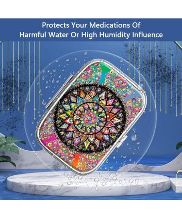 Portable Pill Box with 2 Compartments | Decorative Metal Medicine Organizer | Unique 25-Color Mandala Design - Perfect Gift for Vitamins & Medications - Buy Online on GoSupps.com