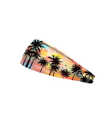 RAVEbandz! PRO Wide Stretch Non Slip Hair Bands Moisture Wicking Lightweight Breathable Fabric Headbands Unisex Designs for Everyone For Sports Workouts Style (Watercolor Palms Orange)