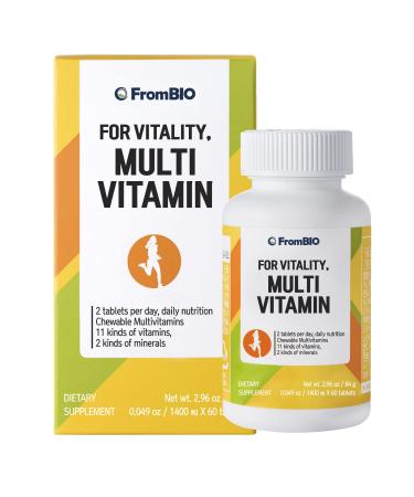 FromBIO for Vitality Multivitamin Chewable 11 Kinds of Vitamins and 2 Kinds of Minerals (Zinc Selenium) per Serving (60 Tablets) Multivitamin - 60 Tablets