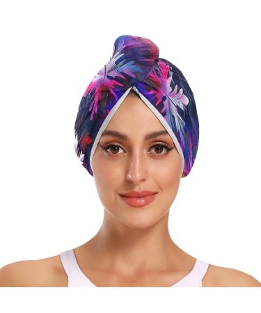 Rainbow Abstract Snowflakes Hair Towel 2 Pack Super Absorbent Hair Drying Towel Quick Dry Hair Turbans Head Towel with Button Twisty Wrap for Women Girls