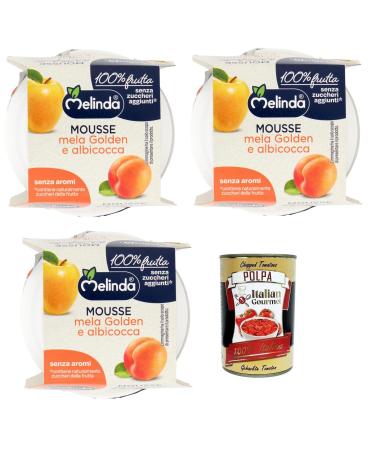 Italian Gourmet E.R. Melinda Golden Apple and Apricot Mousses 100% Natural Fruit Puree Golden Apple and Apricot Moss (2 x 100 g) + Italian Gourmet Tomato Pulp Box 400 g