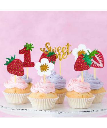 Mulukaya 24Pcs Glitter Strawberry Sweet One Cupcake Toppers Treat Cake Picks for Fruit Theme Berry First Birthday Party Decorations Supplies - Buy Online on GoSupps.com