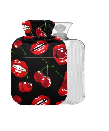 Red Lips Hot Water Bottle with Cover 2L Cherry BPA Free for Pain Relief Bed and Hand and Feet