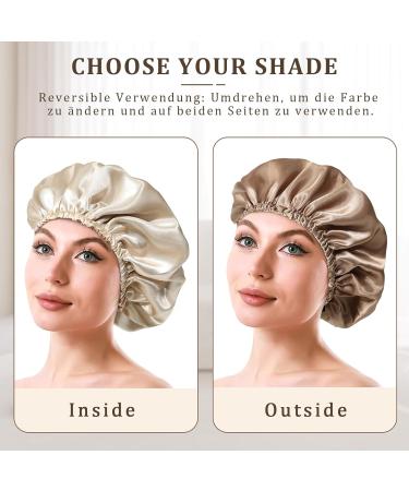 Welrog Adjustable Satin Hair Hood for Women - Reversible Silk Bonnet Sleep Cap in Coffee & Khaki | Perfect for Nighttime Hair Protection - Buy Online on GoSupps.com