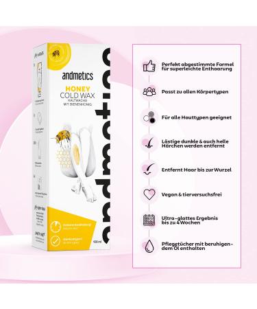 Andmetics Honey Cold Wax | Real Bee Honey for Smooth Skin | 100g Body Wax | Sensitive Skin | Easy Application | Up to 4 Weeks Results - Buy Online on GoSupps.com