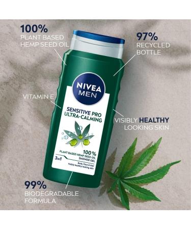 NIVEA MEN Sensitive Pro Hemp Shower Gel (400ml) Alcohol-Free Sensitive Skin Men's Shower Gel Gentle Body Wash For Men with Plant-Based Hemp Seed Oil and Vitamin E - Buy Online on GoSupps.com