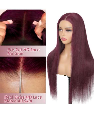 HD Lace Glueless Human Wig - 180% Density 22 Natural Black 99J 5x5 Lace Wig for Women | 100% Brazilian Real Hair | Wear & Go Wigs - Buy Online on GoSupps.com