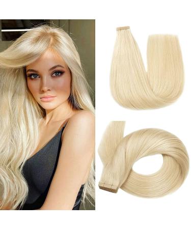 Hotlulana tape extensions real hair platinum blonde (#60) Extensions real hair 18 inch/45cm 40pcs 80g Invisible remy 100% natural tape in extensions real hair Skin Weft Tape into extensions.#60 Platinblond 45cm-18 inch (40 pack)