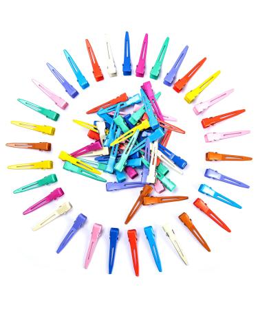 100 Packs Assorted Color Alligator Curl Clips bandenger 1.8 Inch Single Prong Clips Hair Accessories for Girls and Women Hair Styling Hair Coloring Random Color (Assorted Color)