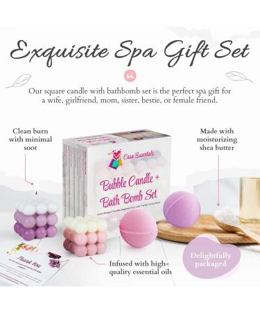 Pink & Purple Bubble Candle with Bath Bombs Set for Women - 2 Decorative Cube Candles & Bathbomb Gift Set - Buy Online on GoSupps.com