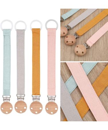 OKwife Natural Wooden Pacifier Clips | Baby Pacifier Holders Made of Cotton & Linen | International Shipping Available - Buy Online on GoSupps.com