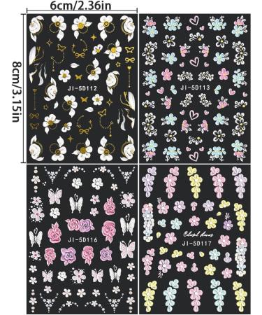 5D Embossed Flower Nail Stickers | DIY Nail Art Decals - Rose & Butterfly Designs - Floral Nail Accessories - Buy Online on GoSupps.com