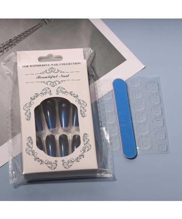 Yheakne Extra Long Coffin Ombre Press-On Nails | Shiny Ballerina Clip-On | Luxurious Blue & Black Gradient | 24-Piece Complete Set (Style B) - Buy Online on GoSupps.com