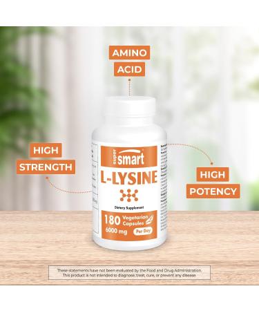 Buy Supersmart L-Lysine 6000mg - High Strength Essential Amino Acid Supplement | Non-GMO Gluten Free 180 Vegetarian Capsules - International Shipping Available - Buy Online on GoSupps.com