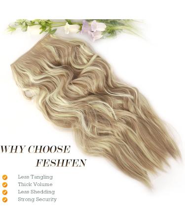 Invisible Wire Hair Extensions - Adjustable Size with Clips - Long Wavy Synthetic Hairpiece - 16 Inch Dark Ash Blonde Mixed Bleach Blonde - Buy Online on GoSupps.com