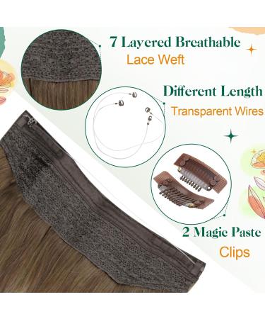 Easyouth Real Hair Wire Extensions 18 Inch Ombre Brown to Blonde 80g - Natural Invisible Fish Line Hair Extensions - #6/60/6 - Buy Online on GoSupps.com