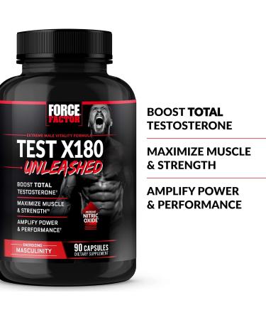 FORCE FACTOR Test X180 Unleashed - Top Testosterone Booster for Muscle Strength & Performance | 90 Capsules - Buy Online on GoSupps.com