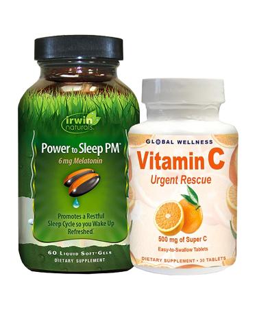 Irwin Naturals Power to Sleep PM  60 Liquid Soft-Gels + Vitamin C 500 mg 30 Capsules