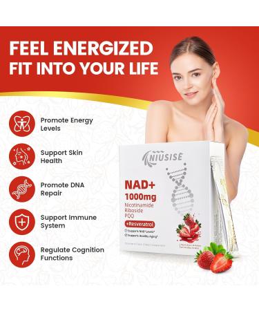NIUSISE NAD Supplement NAD+ Liquid 1000mg Enhanced Formula with PQQ Nicotinamide Riboside & Resveratrol Advanced Anti-Aging Support for Men & Women Sustained Energy Vitality Boost (30 Packets) - Buy Online on GoSupps.com