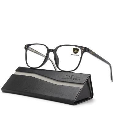 Livho Acetate Blue Light Blocking Glasses for Women Men, Fashion Fake Eyeglasses Frames, Anti Blue Lense for Computer Gaming (Bright Black)
