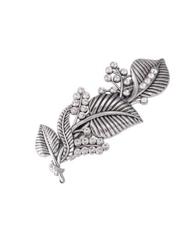 Dreamtimes Oak Leaf Hair Clip Zircon Round Hand Cast Metal Barrette Large Hand Crafted Barrette French Hair Clip Vintage Protection Hair Clip Barrettes Gift for Women Girl (SILVER)