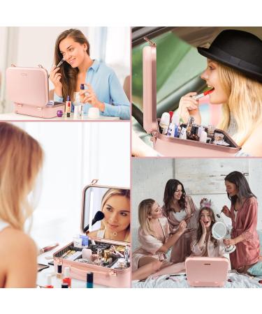 Coetic Makeup Travel Case with Large LED Mirror - Pink | Professional Organizer Bag with Adjustable Divider | Waterproof Portable Train Box for Makeup and Tools - Buy Online on GoSupps.com