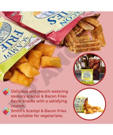 Pub Snacks Box: 4 Pk Smith's Scampi & Bacon Fries (2 each) 3 Pk Nobby's Nuts with Classic Salted Dry Roasted & Sweet Chilli Peanuts and Fruit Adventure Mint Sold By VR Angel - Buy Online on GoSupps.com