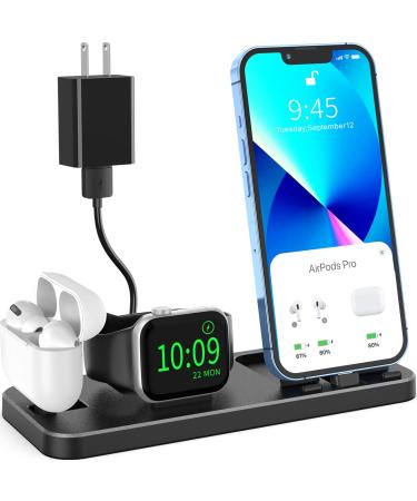 GLANA Portable 3 in 1 Charging Station Compatible with Apple Multiple Devices, Foldable Charger Stand for iWatch Series 8/Ultra/7/6/SE/5/4/3/2/1 Charging Dock Station for iPhone AirPods Pro 3/2/1 black