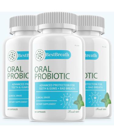 (3 Pack) Best Breath Oral Probiotic Protection for Bad Mouth Breath Gums Teeth Pills (180 Capsules)