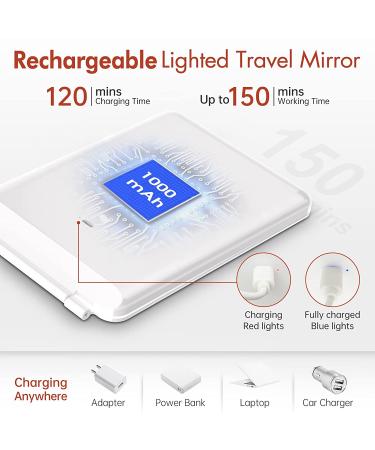 Rechargeable Lighted Travel Makeup Vanity Mirror | 3 Colors Lighting | 72 LEDs | Touch Sensor Dimming | Foldable & Portable | Ultra Thin | White - Buy Online on GoSupps.com