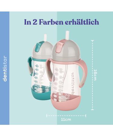 DentiStar Strohhalmbecher 260 ml - Baby Bottle with Dynamic Straw for 6 Months+ | Anti-Slip Design & Cleaning Brush | BPA Free Mint - International Shipping Available - Buy Online on GoSupps.com