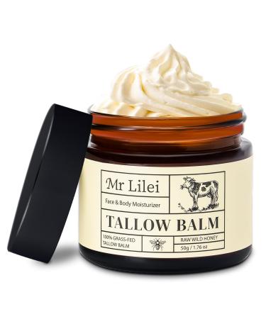 Beef Tallow for Skin - 100% Organic Grass-Fed Beef Tallow Balm with Raw Honey Natural Whipped Face Moisturizer & Body Butter for Dry & Sensitive Skin Non-Greasy (Unscented 50g/1.76oz) Deep Moisturizing 1.76 Fl Oz (Pack o