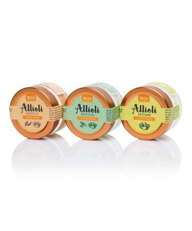 Aioli sauce. Pack of 3 Ali Oli sauces of 65g each. Ali Oli Chipotle + Ali Oli Artesano + Ali Oli Basilico. Gourmet pack. Gourmet sauces. Ibiza product. Perfect in your recipes.