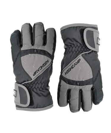 HIGHCAMP Kids Boy Girl Waterproof Ski Snow Gloves Cold Weather Warm Winter Gloves S (4-6 Years) Steel