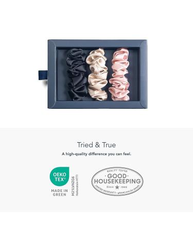 Fishers Finery 25 Momme Silk Large Scrunchies 3 Pack (Black/Pink/Champagne) - 100% Pure Mulberry Silk Hair Ties - Buy Online on GoSupps.com