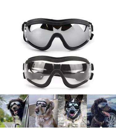 Dog Goggles Large Breed, 2PCS Black and Clear Lens Dog Sunglasses Medium Dogs, UV Protection Adjustable Dog Glasses Black+Clear