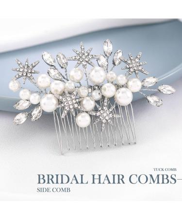 Yean Pearls Bridal Wedding Hair Comb Silver Rhinestone Bridal Side Combs Star Hair Accessories for Bride and Bridesmaid - Buy Online on GoSupps.com