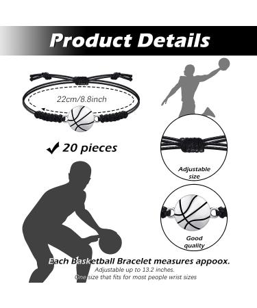Adjustable Basketball Bracelets - Set of 20 Pieces for Men, Women, Teens - Black and Silver Cord Braided Bracelet with Charm - Ideal for Basketball Players - Buy Online on GoSupps.com