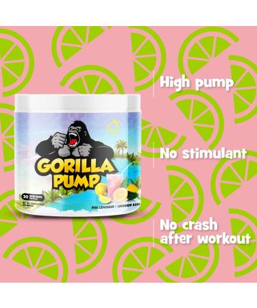 Yummy Sports Gorilla Pump Pre Workout Powder - Non Stim Pre Workout Supplement for Energy Boost for Energy Boost Focus and Pump - Sports Nutrition Pre-Workout Powder for Men & Woman - 255g 30 Servings - Pink Limonade - Buy Online on GoSupps.com