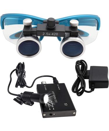 Magnifier with Light 420mm Dental Magnifier 5W LED Headlight Magnifier Surgical Magnifying Lens Light Blue 2.5X