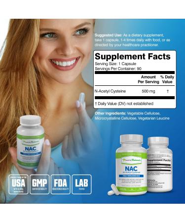 Power By Naturals NAC Supplement - 1000mg N-Acetyl Cysteine for Liver and Lung Support - 90ct Pure NAC Capsules - Buy Online on GoSupps.com